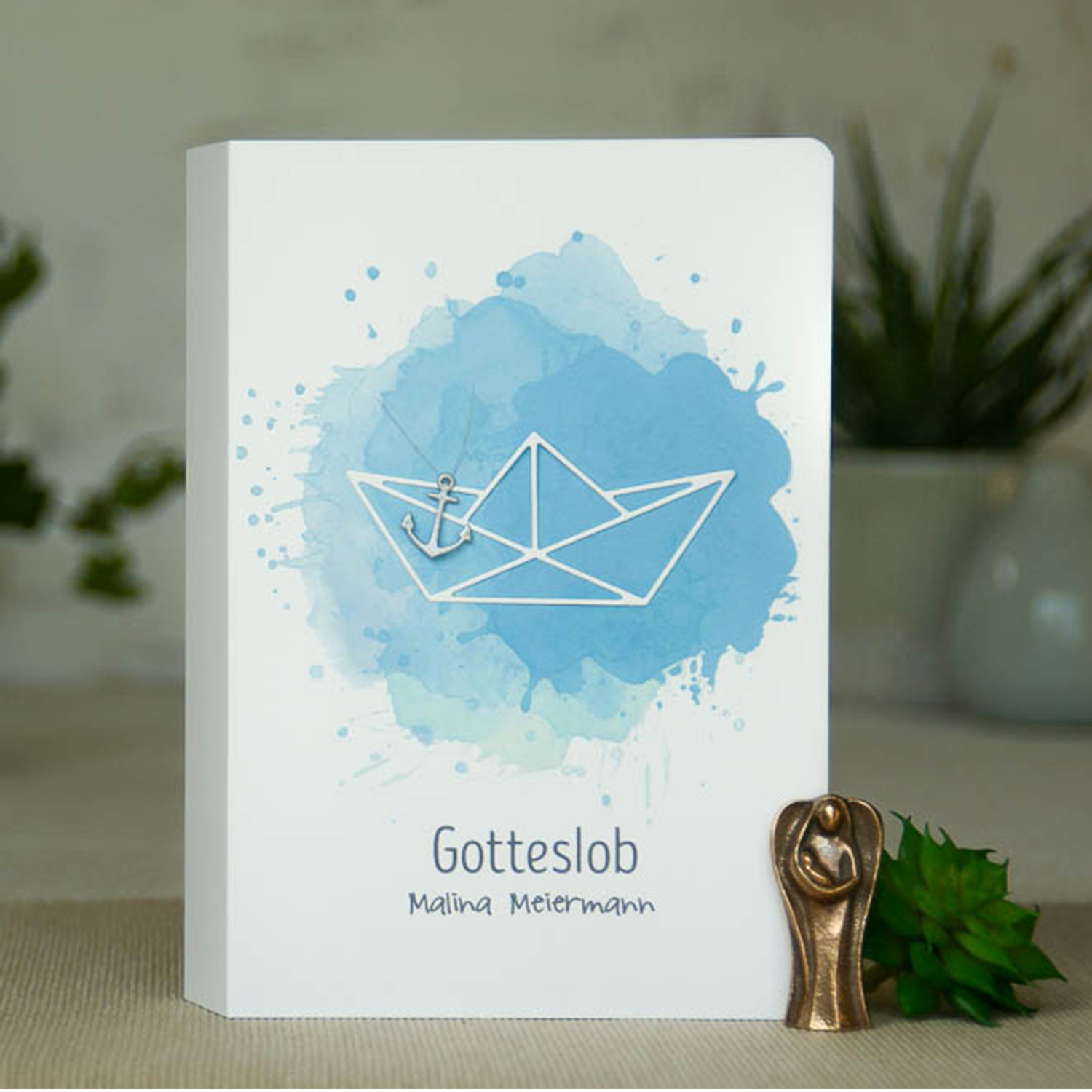 Gotteslob Hulle Papierboot Mit Anker Blaues Aquarell Stempel Stanze Und Papier